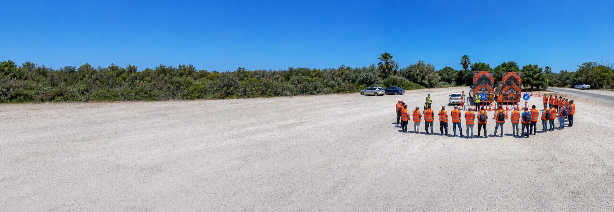 Field professionals near a road work site
